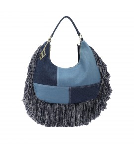 Borsa hobo in jeans con frange
