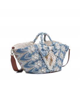 Straw bag with fabric bow...